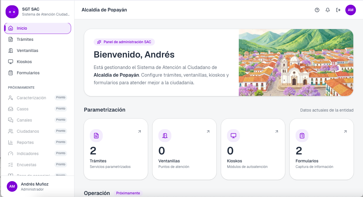 Vista ilustrativa del sistema de atención al ciudadano SGT SAC