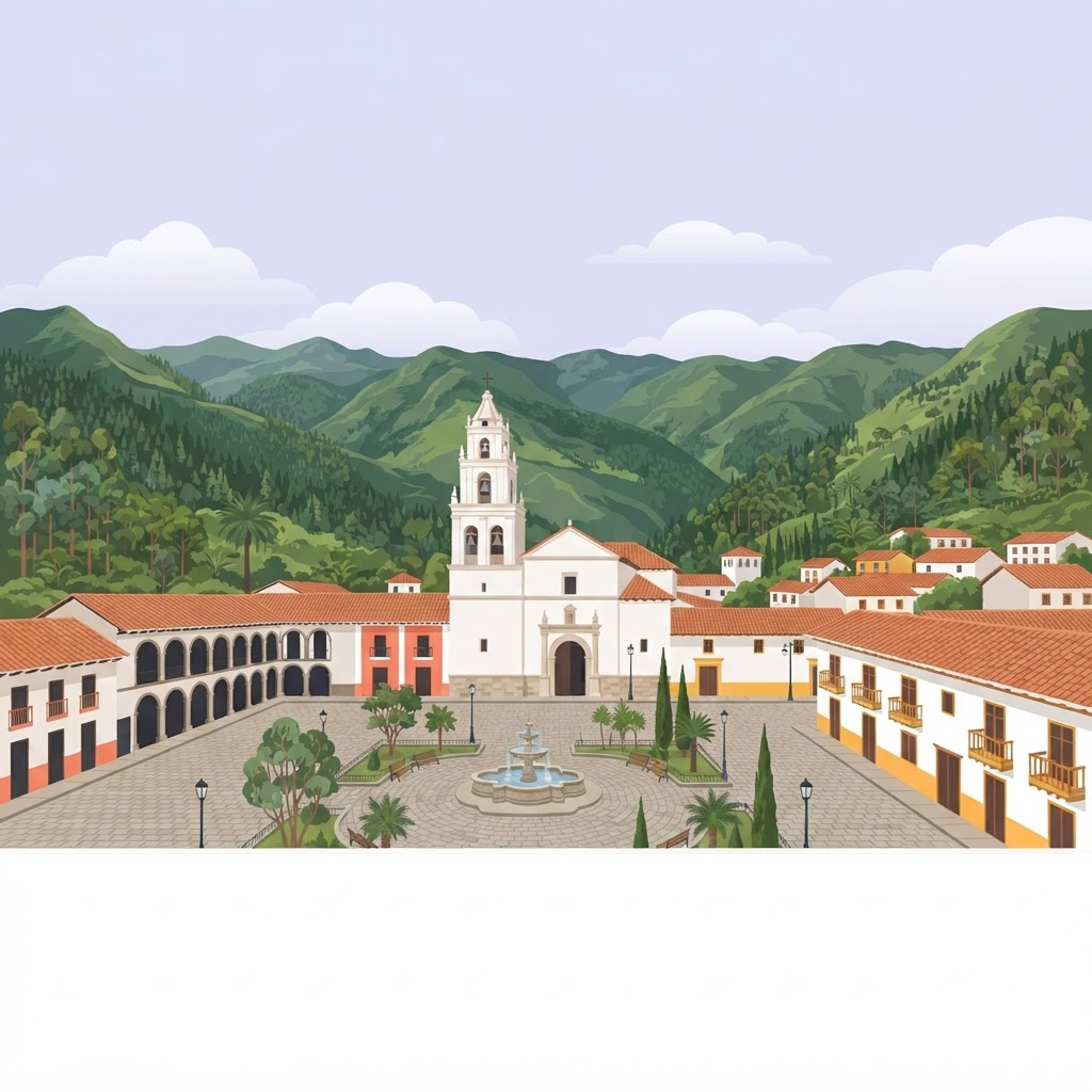 Pueblo montañoso con archivo municipal colonial