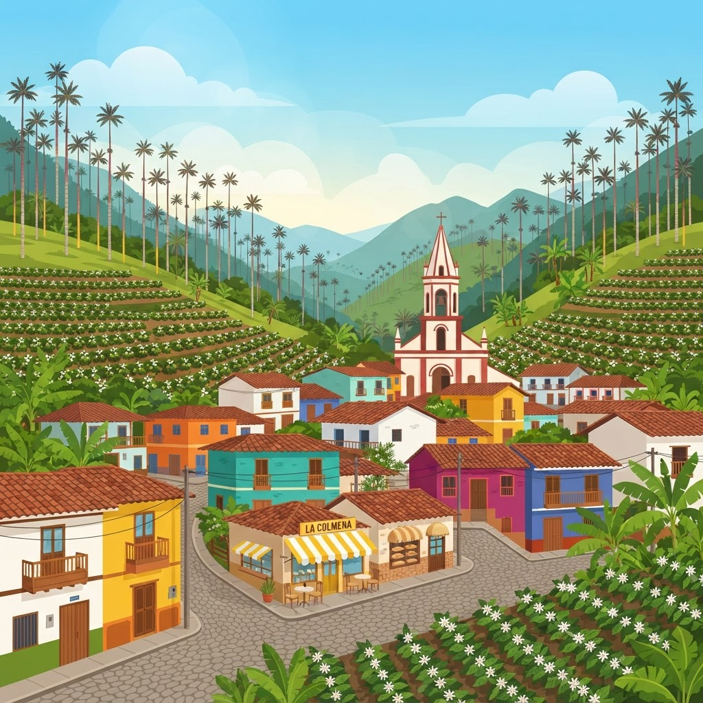 Pueblo colonial con casa de gobierno en ochre